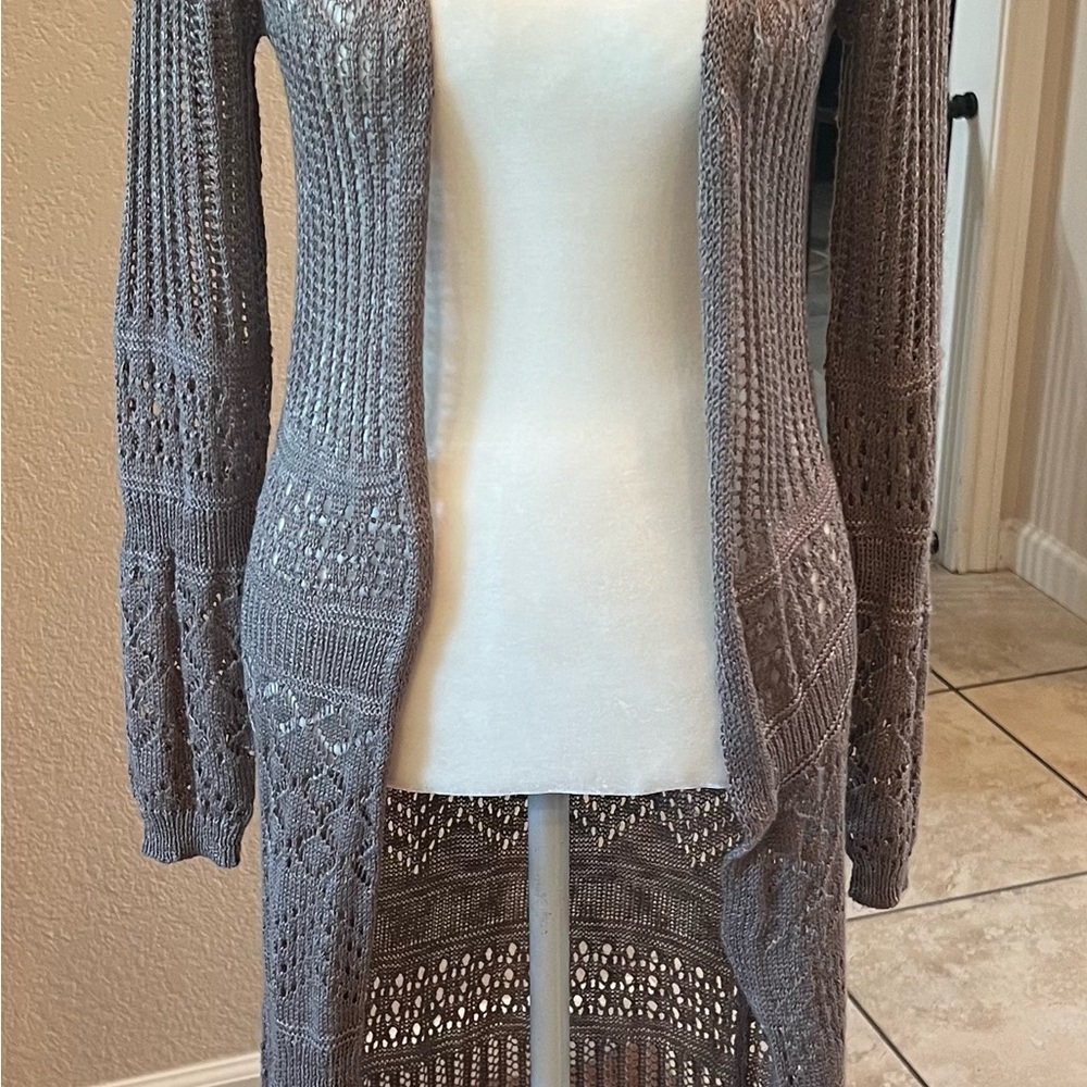 Women's Gray Open-Front Sweater